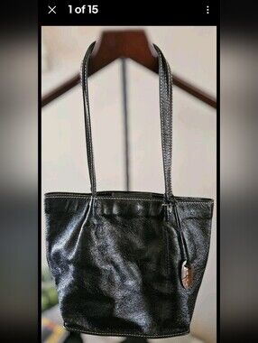 Talbots Pebbled Leather Tote Bag Handbag Contrast Stitching Classic  Black